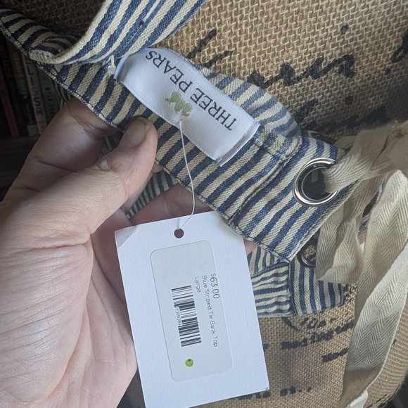 Blue and White Striped Lace-Up Crop Top - Picture 5 of 5